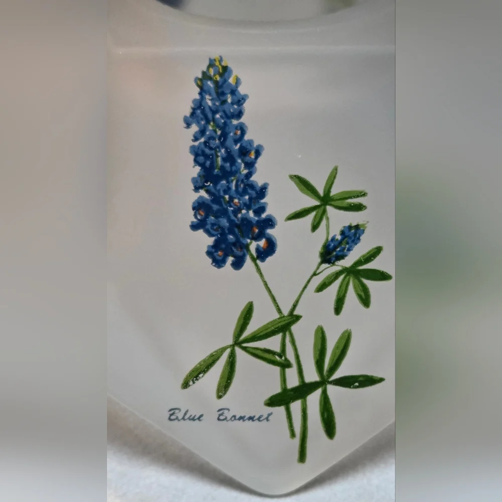 Westmoreland Style Vtg Frosted Glass Fairy Lamp Painted With Texas Bluebonnets